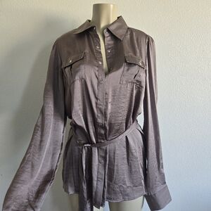 Sale🔥🔥Silky Button-Up Blouse with Belt